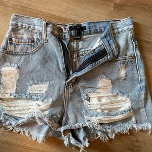 High Waisted Distressed Denim Shorts